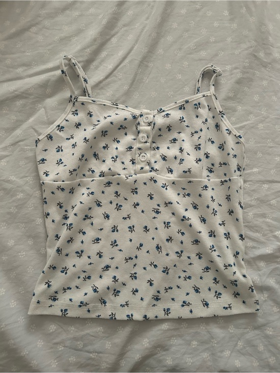 SHEIN Tops - 2/$10 White Floral Ribbed Tank Top with Blue Print
